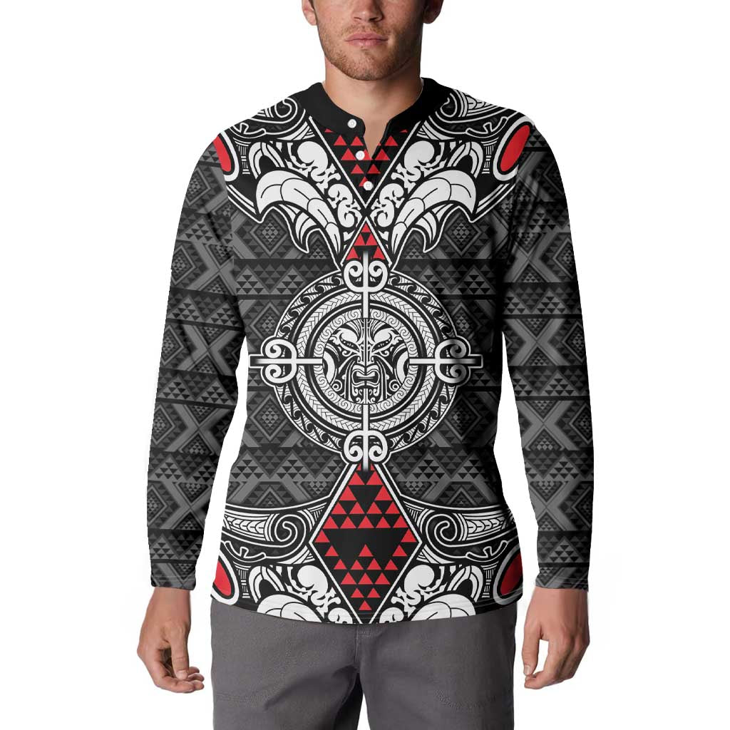 Black Aotearoa Tanilo Motif Button Sweatshirt Vintage Maori New Zealand Tribal Art Pattern