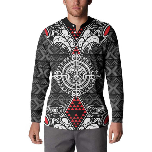 Black Aotearoa Tanilo Motif Button Sweatshirt Vintage Maori New Zealand Tribal Art Pattern