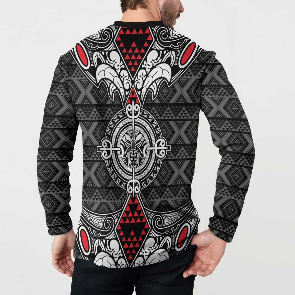 Black Aotearoa Tanilo Motif Button Sweatshirt Vintage Maori New Zealand Tribal Art Pattern