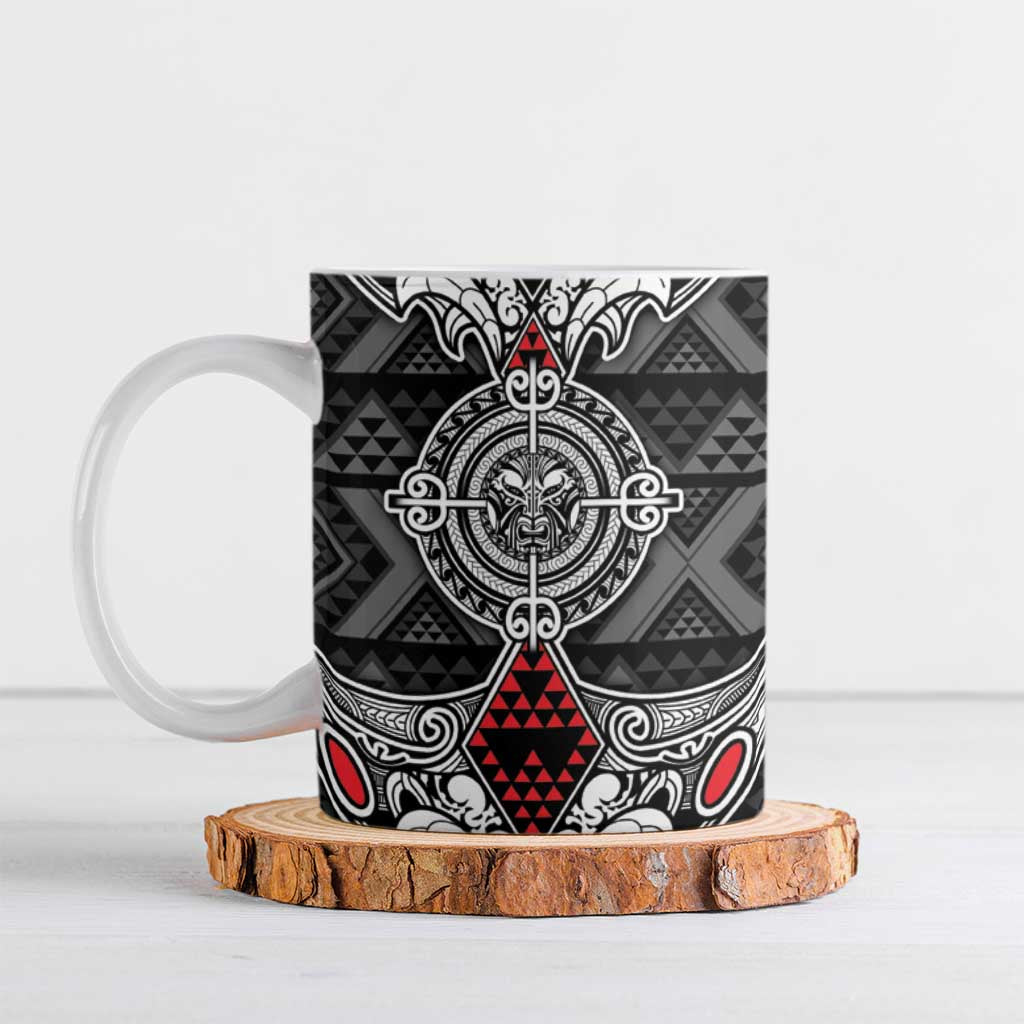 Black Aotearoa Taniko Motif Ceramic Mug Vintage Maori New Zealand Tribal Art Pattern - Aussie Hoodie