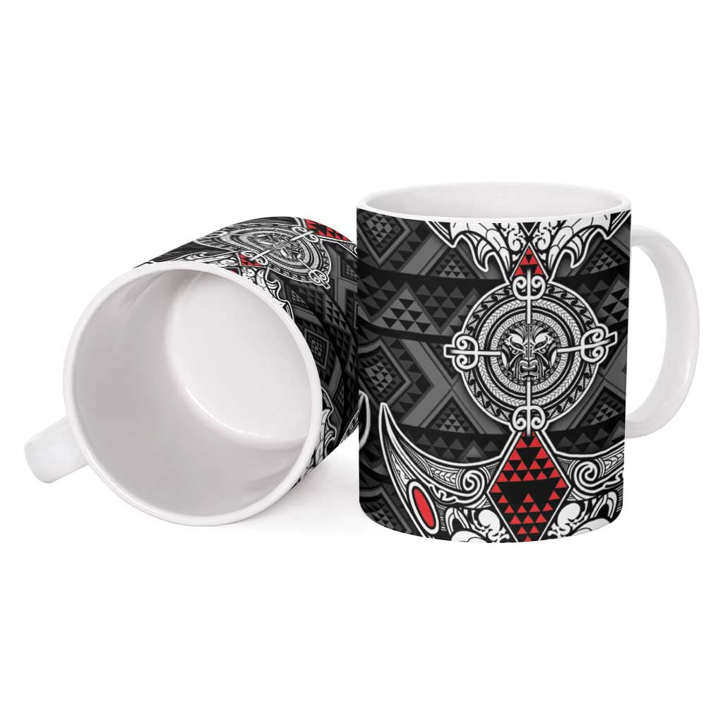 Black Aotearoa Taniko Motif Ceramic Mug Vintage Maori New Zealand Tribal Art Pattern - Aussie Hoodie