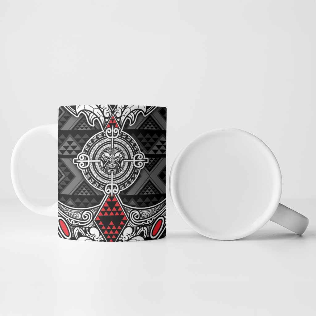 Black Aotearoa Taniko Motif Ceramic Mug Vintage Maori New Zealand Tribal Art Pattern - Aussie Hoodie