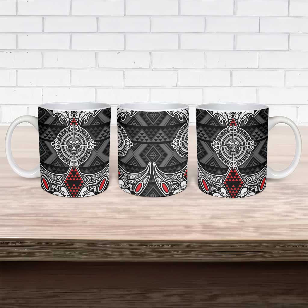 Black Aotearoa Taniko Motif Ceramic Mug Vintage Maori New Zealand Tribal Art Pattern - Aussie Hoodie