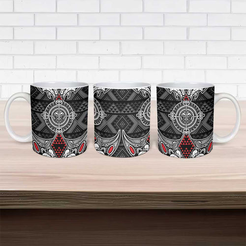 Black Aotearoa Taniko Motif Ceramic Mug Vintage Maori New Zealand Tribal Art Pattern - Aussie Hoodie