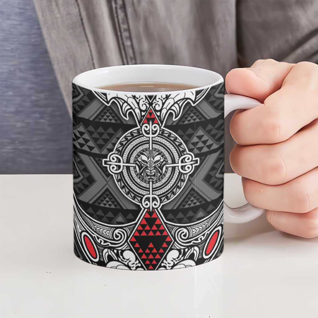 Black Aotearoa Taniko Motif Ceramic Mug Vintage Maori New Zealand Tribal Art Pattern - Aussie Hoodie