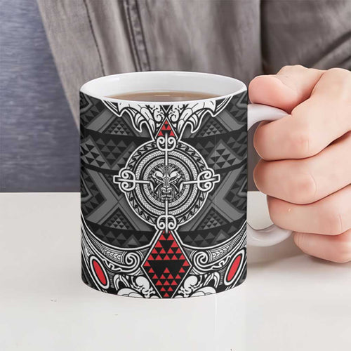 Black Aotearoa Taniko Motif Ceramic Mug Vintage Maori New Zealand Tribal Art Pattern - Aussie Hoodie