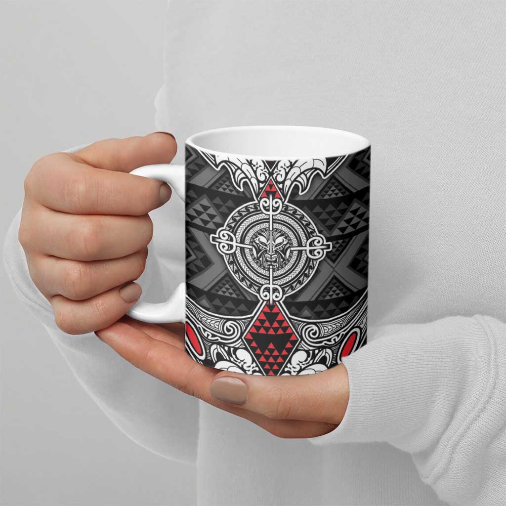 Black Aotearoa Taniko Motif Ceramic Mug Vintage Maori New Zealand Tribal Art Pattern - Aussie Hoodie