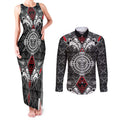 Black Aotearoa Tanilo Motif Couples Matching Tank Maxi Dress and Long Sleeve Button Shirt Vintage Maori New Zealand Tribal Art Pattern