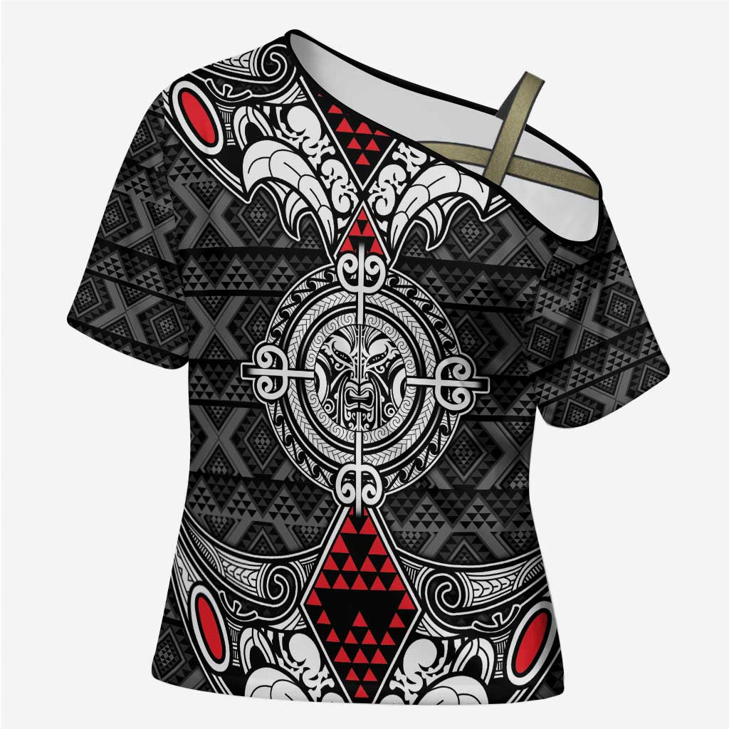 Black Aotearoa Taniko Motif Cross Shoulder Shirt Vintage Maori New Zealand Tribal Art Pattern - Aussie Hoodie