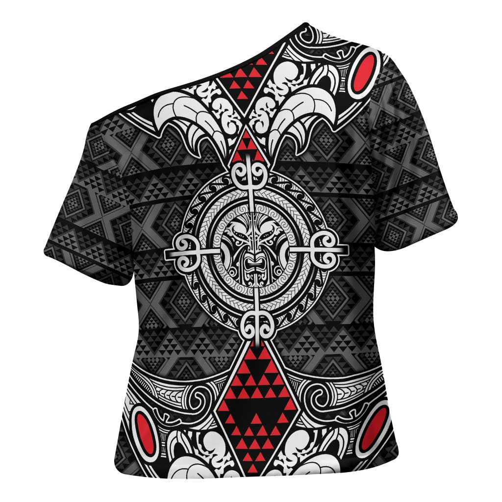 Black Aotearoa Taniko Motif Cross Shoulder Shirt Vintage Maori New Zealand Tribal Art Pattern - Aussie Hoodie