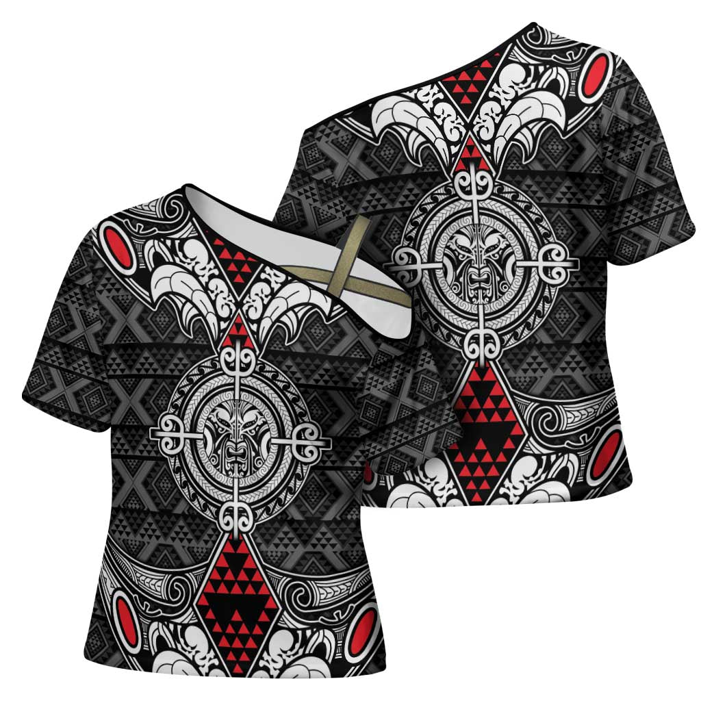 Black Aotearoa Taniko Motif Cross Shoulder Shirt Vintage Maori New Zealand Tribal Art Pattern - Aussie Hoodie