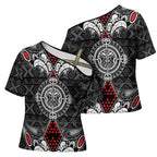 Black Aotearoa Taniko Motif Cross Shoulder Shirt Vintage Maori New Zealand Tribal Art Pattern - Aussie Hoodie