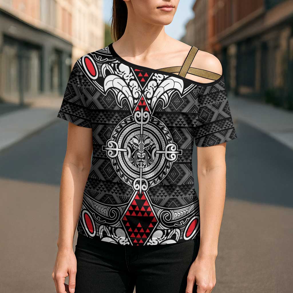 Black Aotearoa Taniko Motif Cross Shoulder Shirt Vintage Maori New Zealand Tribal Art Pattern - Aussie Hoodie