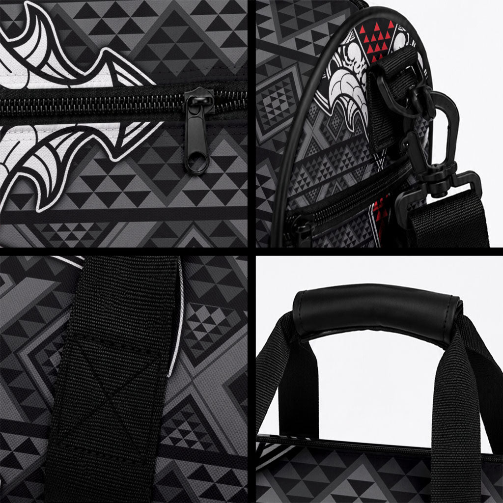 Black Aotearoa Taniko Motif Duffle Bag Vintage Maori New Zealand Tribal Art Pattern