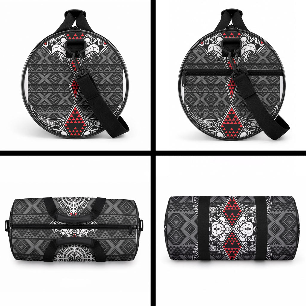 Black Aotearoa Taniko Motif Duffle Bag Vintage Maori New Zealand Tribal Art Pattern
