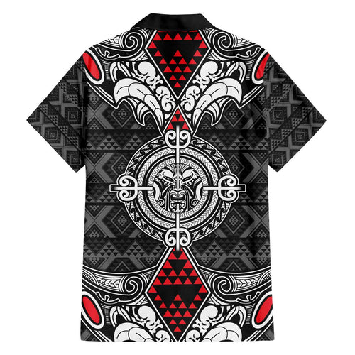 Black Aotearoa Tanilo Motif Family Matching Off The Shoulder Long Sleeve Dress and Hawaiian Shirt Vintage Maori New Zealand Tribal Art Pattern