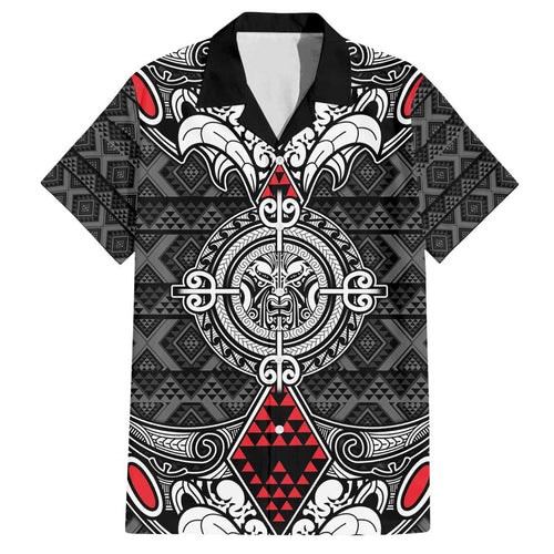 Black Aotearoa Tanilo Motif Family Matching Off Shoulder Maxi Dress and Hawaiian Shirt Vintage Maori New Zealand Tribal Art Pattern