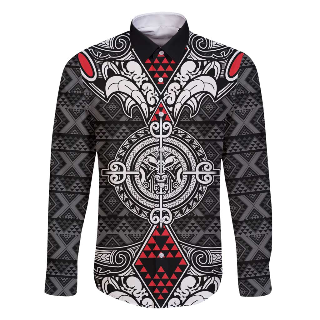 Black Aotearoa Tanilo Motif Family Matching Off Shoulder Maxi Dress and Hawaiian Shirt Vintage Maori New Zealand Tribal Art Pattern