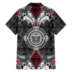 Black Aotearoa Tanilo Motif Family Matching Off Shoulder Short Dress and Hawaiian Shirt Vintage Maori New Zealand Tribal Art Pattern