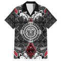 Black Aotearoa Tanilo Motif Family Matching Puletasi and Hawaiian Shirt Vintage Maori New Zealand Tribal Art Pattern