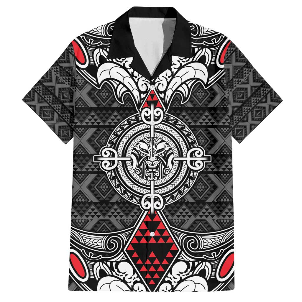 Black Aotearoa Tanilo Motif Family Matching Puletasi and Hawaiian Shirt Vintage Maori New Zealand Tribal Art Pattern