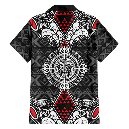 Black Aotearoa Tanilo Motif Family Matching Puletasi and Hawaiian Shirt Vintage Maori New Zealand Tribal Art Pattern