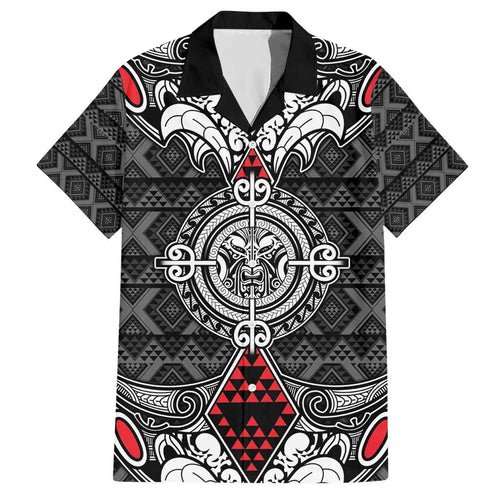 Black Aotearoa Tanilo Motif Family Matching Short Sleeve Bodycon Dress and Hawaiian Shirt Vintage Maori New Zealand Tribal Art Pattern