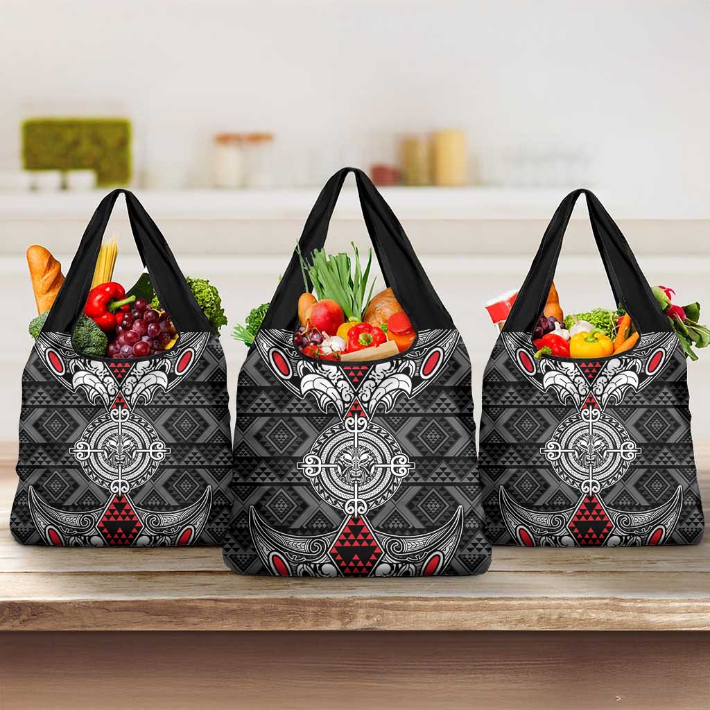 Black Aotearoa Taniko Motif Grocery Bag Vintage Maori New Zealand Tribal Art Pattern