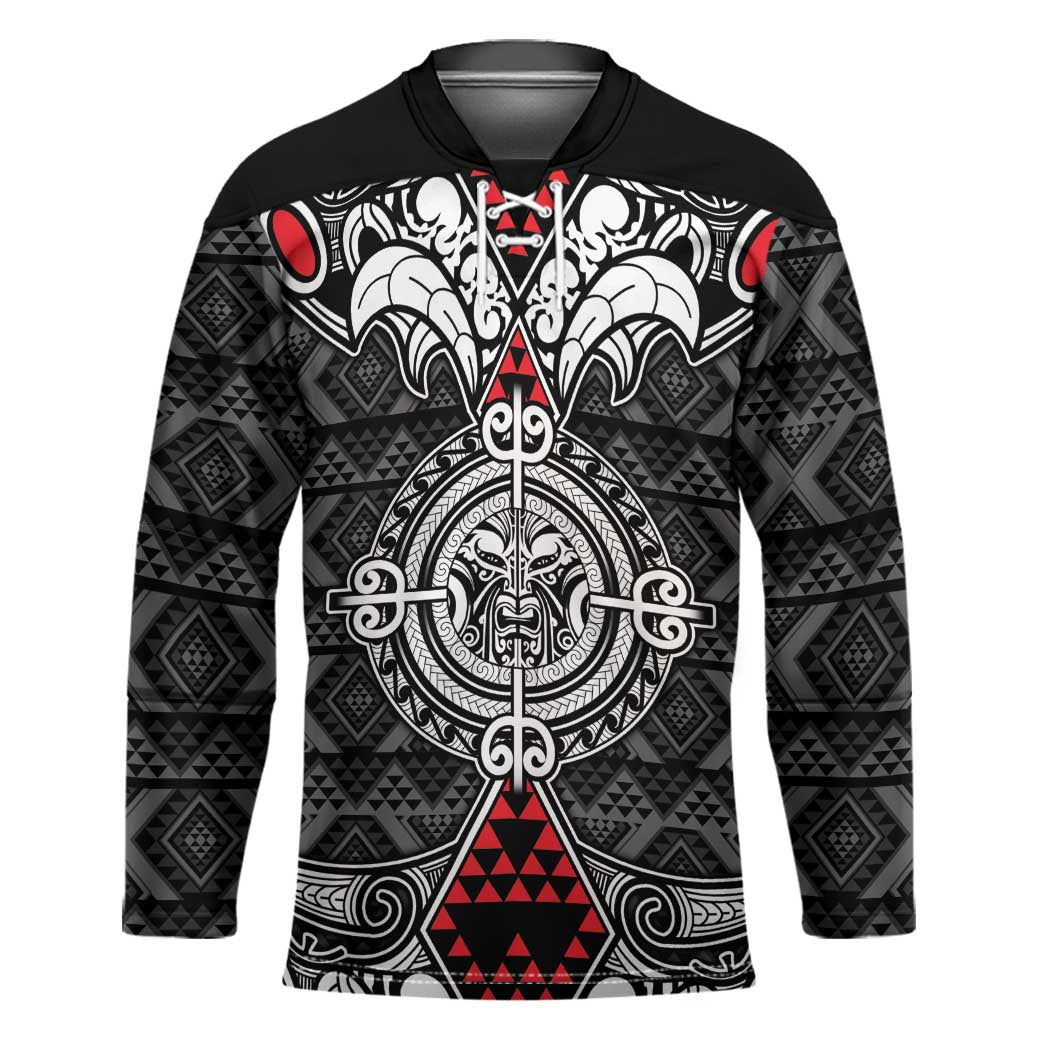 Black Aotearoa Taniko Motif Hockey Jersey Vintage Maori New Zealand Tribal Art Pattern - Aussie Hoodie