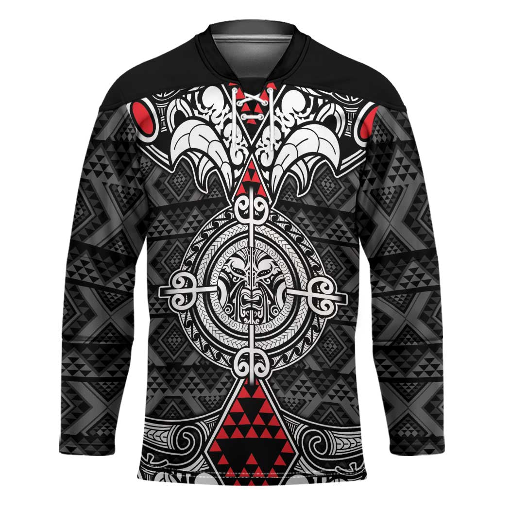 Black Aotearoa Taniko Motif Hockey Jersey Vintage Maori New Zealand Tribal Art Pattern - Aussie Hoodie