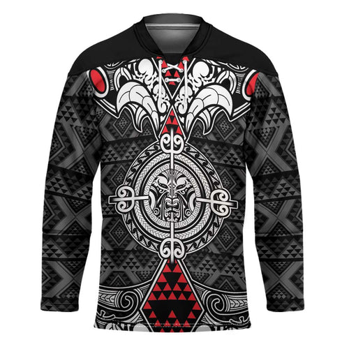 Black Aotearoa Taniko Motif Hockey Jersey Vintage Maori New Zealand Tribal Art Pattern - Aussie Hoodie