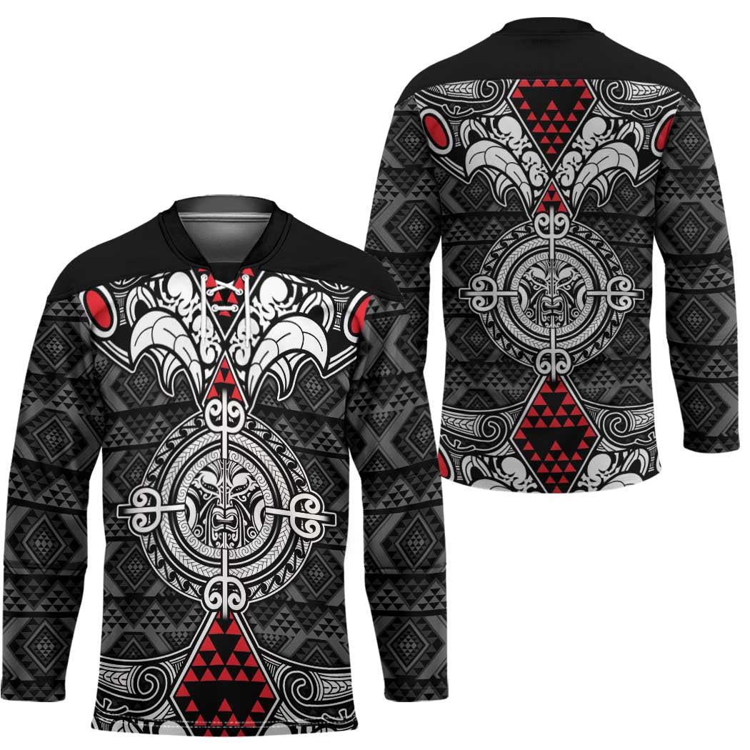Black Aotearoa Taniko Motif Hockey Jersey Vintage Maori New Zealand Tribal Art Pattern - Aussie Hoodie