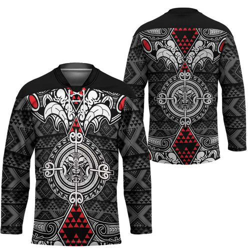 Black Aotearoa Taniko Motif Hockey Jersey Vintage Maori New Zealand Tribal Art Pattern - Aussie Hoodie