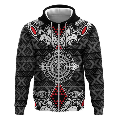 Black Aotearoa Tanilo Motif Hoodie Vintage Maori New Zealand Tribal Art Pattern