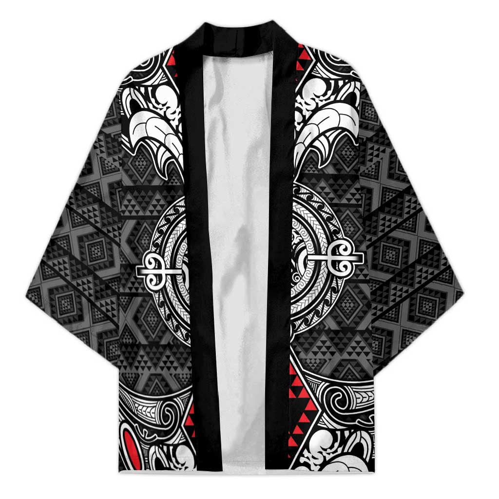 Black Aotearoa Taniko Motif Kimono Vintage Maori New Zealand Tribal Art Pattern - Aussie Hoodie