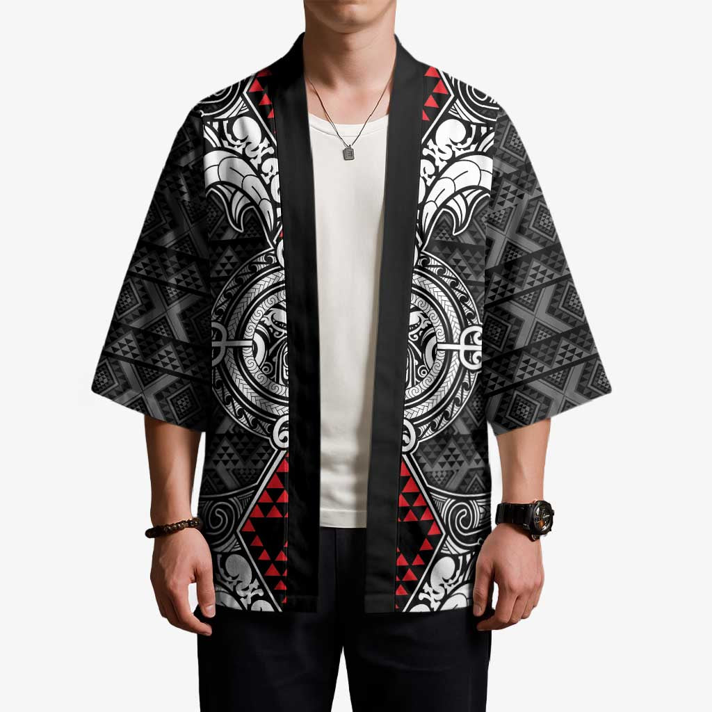 Black Aotearoa Taniko Motif Kimono Vintage Maori New Zealand Tribal Art Pattern - Aussie Hoodie