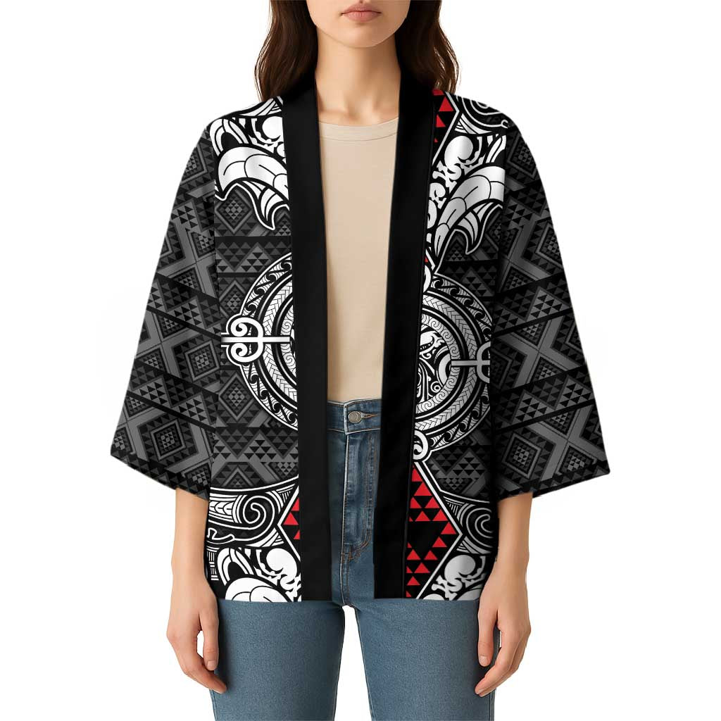 Black Aotearoa Taniko Motif Kimono Vintage Maori New Zealand Tribal Art Pattern - Aussie Hoodie