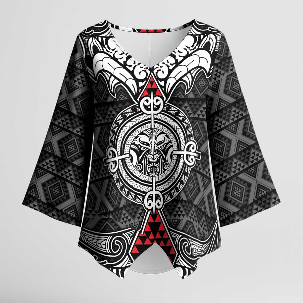 Black Aotearoa Taniko Motif Kimono Sleeve Blouse Vintage Maori New Zealand Tribal Art Pattern - Aussie Hoodie