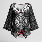 Black Aotearoa Taniko Motif Kimono Sleeve Blouse Vintage Maori New Zealand Tribal Art Pattern - Aussie Hoodie