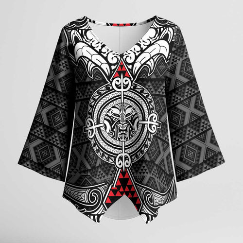 Black Aotearoa Taniko Motif Kimono Sleeve Blouse Vintage Maori New Zealand Tribal Art Pattern - Aussie Hoodie