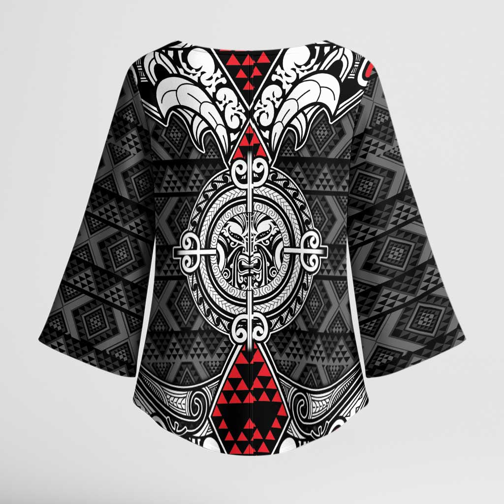Black Aotearoa Taniko Motif Kimono Sleeve Blouse Vintage Maori New Zealand Tribal Art Pattern - Aussie Hoodie