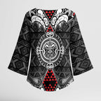 Black Aotearoa Taniko Motif Kimono Sleeve Blouse Vintage Maori New Zealand Tribal Art Pattern - Aussie Hoodie