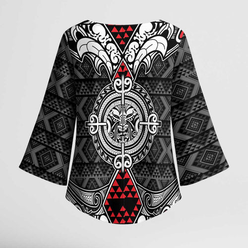 Black Aotearoa Taniko Motif Kimono Sleeve Blouse Vintage Maori New Zealand Tribal Art Pattern - Aussie Hoodie