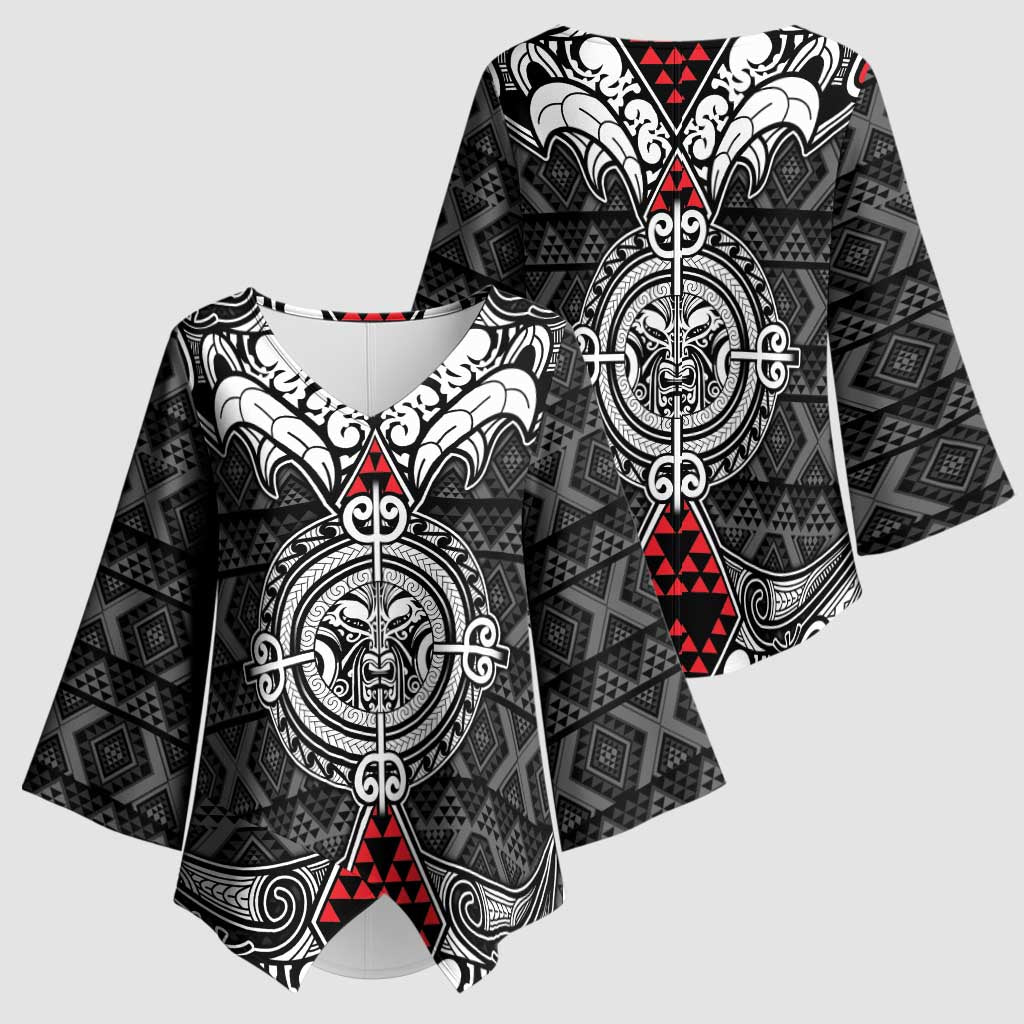 Black Aotearoa Taniko Motif Kimono Sleeve Blouse Vintage Maori New Zealand Tribal Art Pattern - Aussie Hoodie