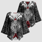 Black Aotearoa Taniko Motif Kimono Sleeve Blouse Vintage Maori New Zealand Tribal Art Pattern - Aussie Hoodie
