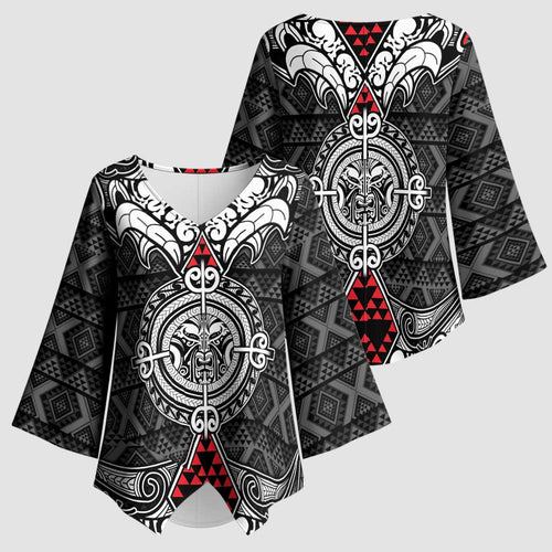 Black Aotearoa Taniko Motif Kimono Sleeve Blouse Vintage Maori New Zealand Tribal Art Pattern - Aussie Hoodie