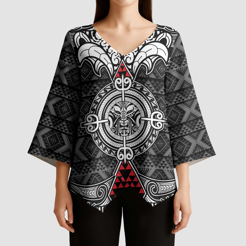 Black Aotearoa Taniko Motif Kimono Sleeve Blouse Vintage Maori New Zealand Tribal Art Pattern - Aussie Hoodie
