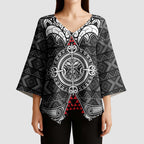 Black Aotearoa Taniko Motif Kimono Sleeve Blouse Vintage Maori New Zealand Tribal Art Pattern - Aussie Hoodie
