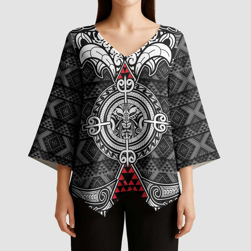Black Aotearoa Taniko Motif Kimono Sleeve Blouse Vintage Maori New Zealand Tribal Art Pattern - Aussie Hoodie