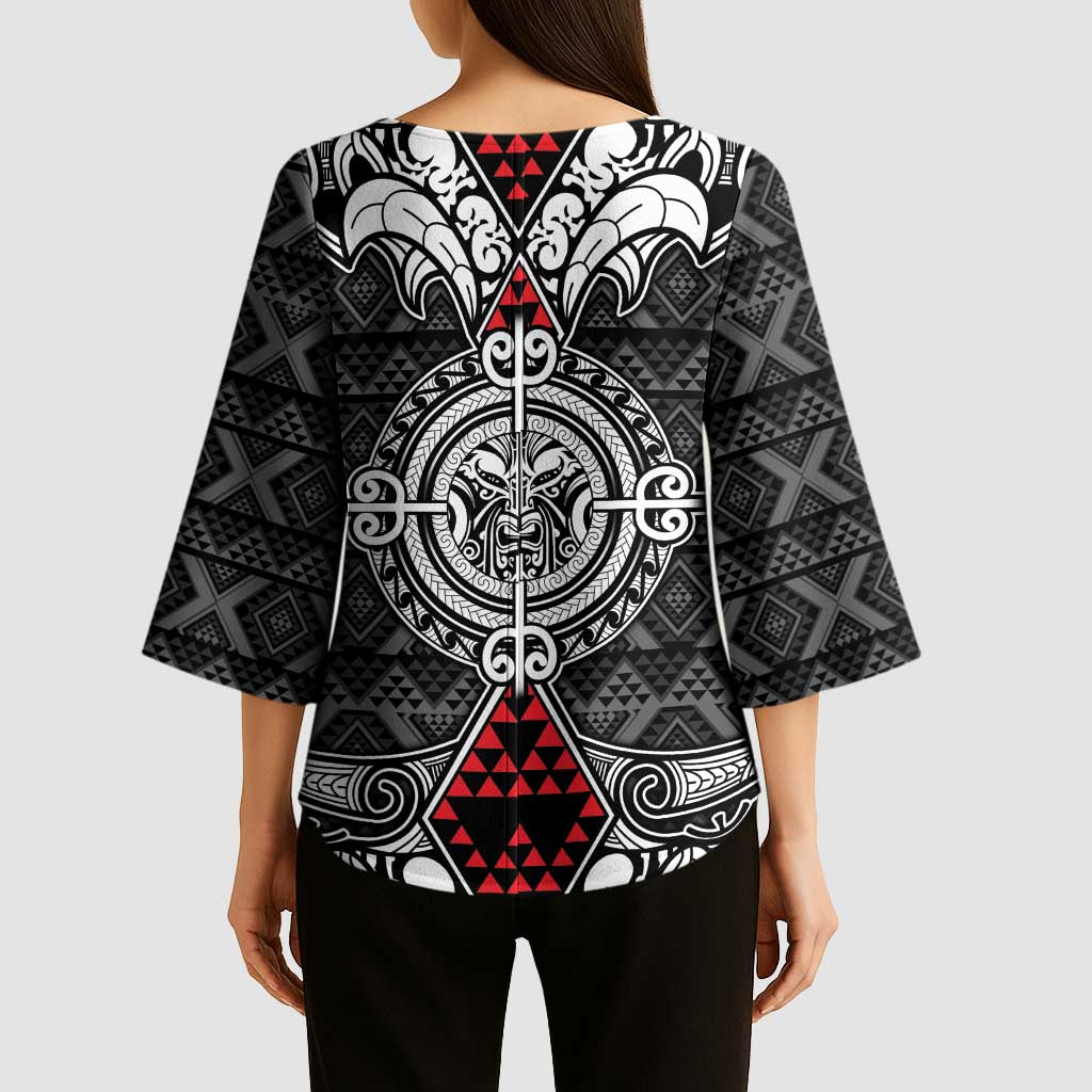 Black Aotearoa Taniko Motif Kimono Sleeve Blouse Vintage Maori New Zealand Tribal Art Pattern - Aussie Hoodie